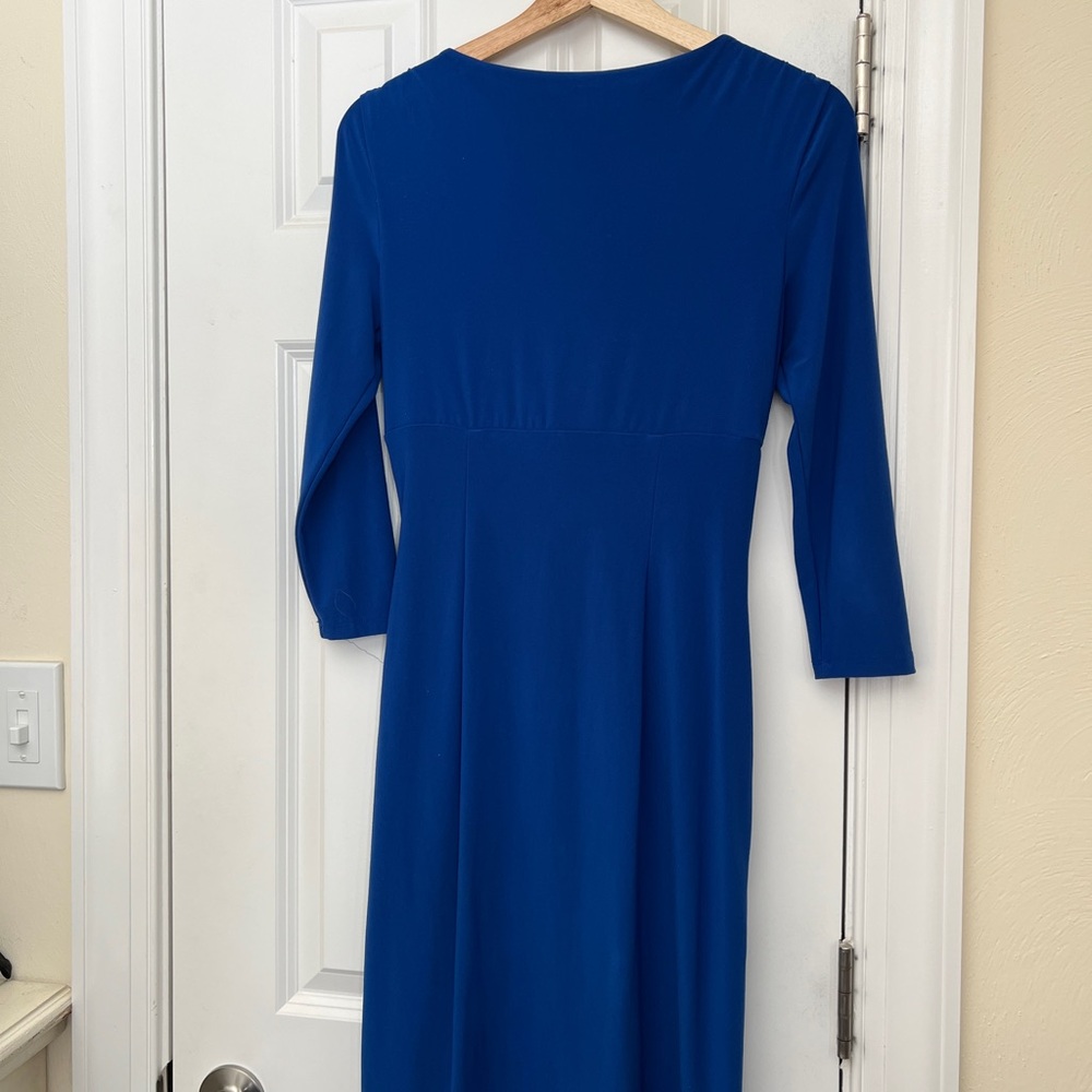 Ralph Lauren Cobalt Blue V-Neck Ruched Midi Dress Size 2 Cocktail Party Slimming - Picture 4 of 7